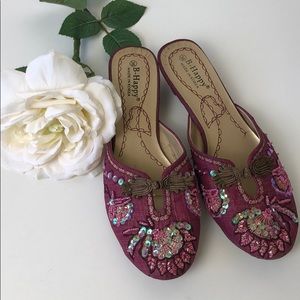 B-Happy Beaded Mules Fuchsia Size 6